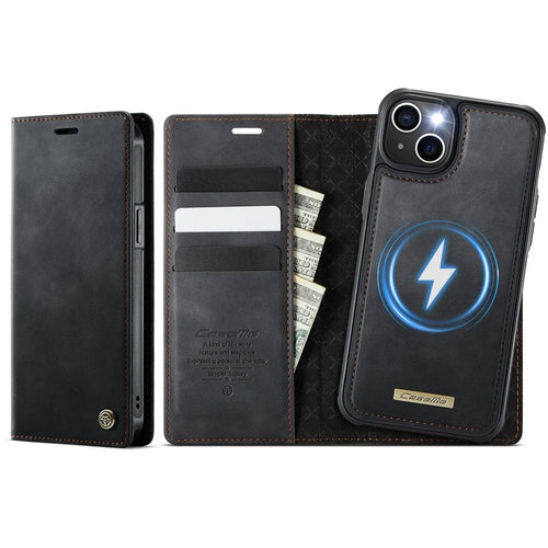 CASEME For iPhone 15 Case  C49  Compatible with MagSafe RFID Blocking Detachable Wallet Leather Phone Cover - Black - 1