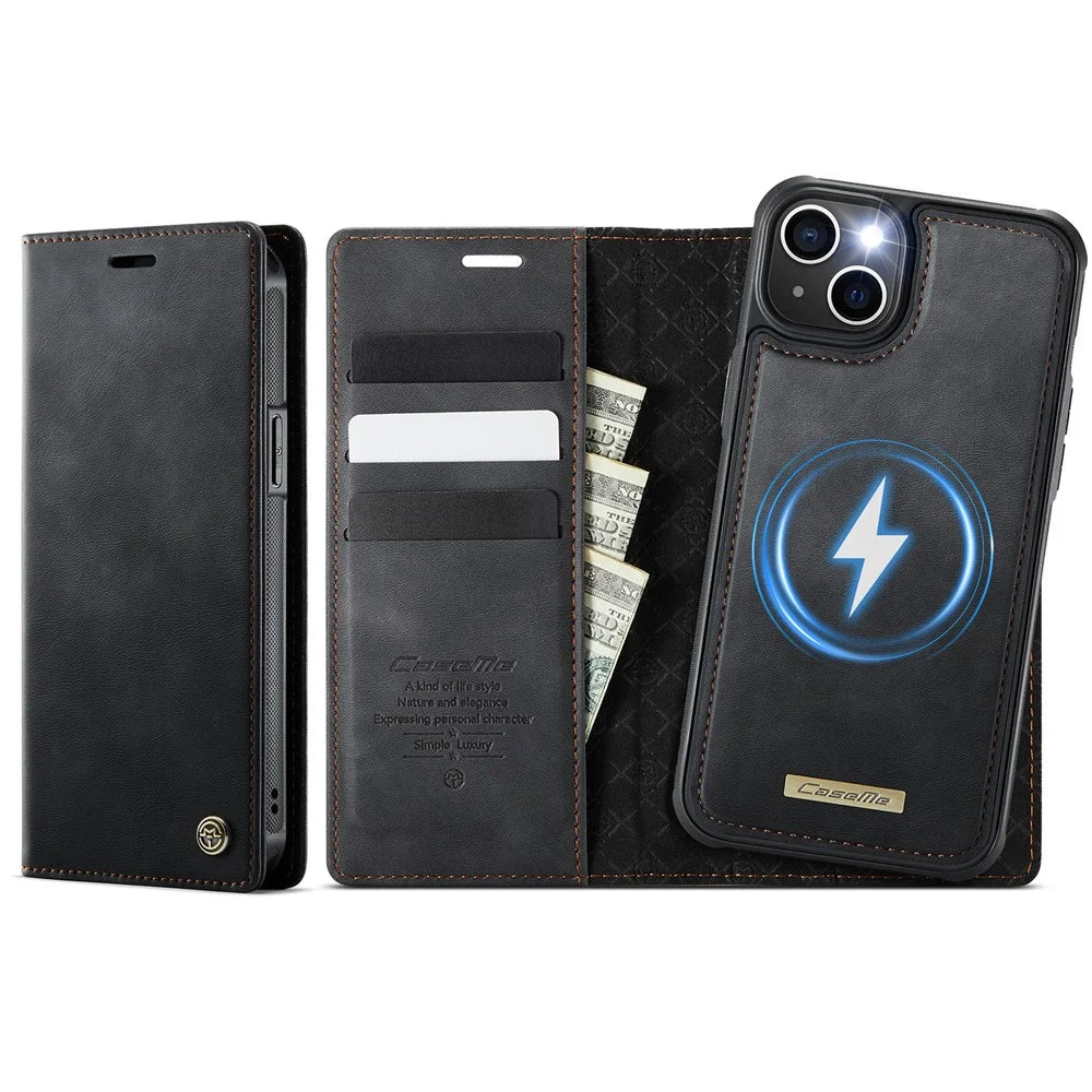 CASEME For iPhone 15 Case  C49  Compatible with MagSafe RFID Blocking Detachable Wallet Leather Phone Cover - Black - 1