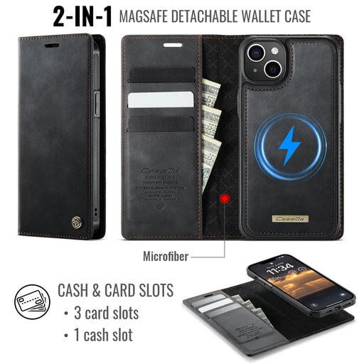 CASEME For iPhone 15 Case  C49  Compatible with MagSafe RFID Blocking Detachable Wallet Leather Phone Cover - Black - 2