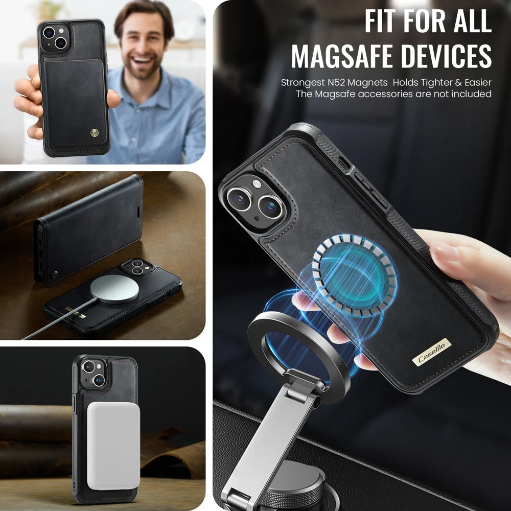 CASEME For iPhone 15 Case  C49  Compatible with MagSafe RFID Blocking Detachable Wallet Leather Phone Cover - Black - 3