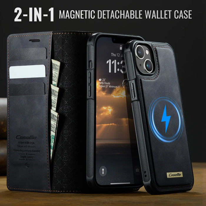CASEME For iPhone 15 Case  C49  Compatible with MagSafe RFID Blocking Detachable Wallet Leather Phone Cover - Black - 4