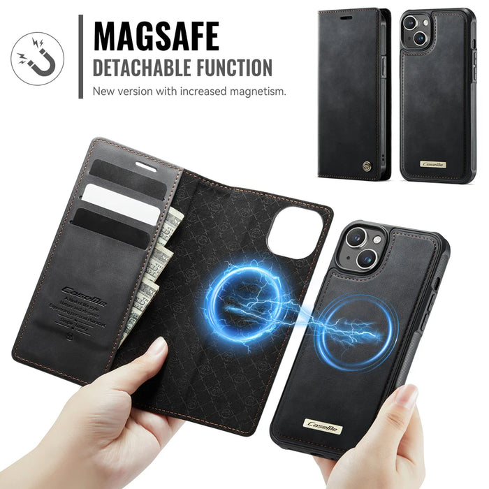 CASEME For iPhone 15 Case  C49  Compatible with MagSafe RFID Blocking Detachable Wallet Leather Phone Cover - Black - 6