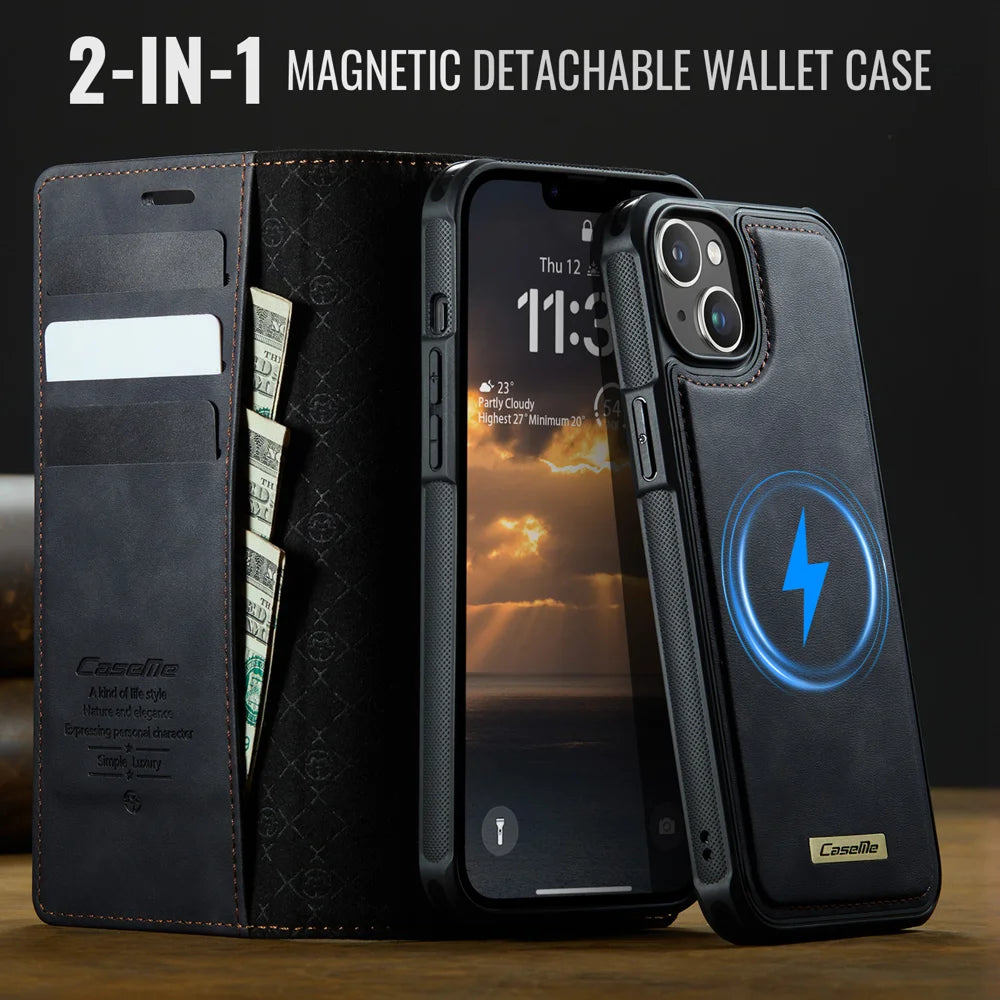 CASEME For iPhone 14 Plus / iPhone 15 Plus Case  C49  Compatible with MagSafe RFID Blocking Detachable Wallet Leather Phone Cover - Black - 4