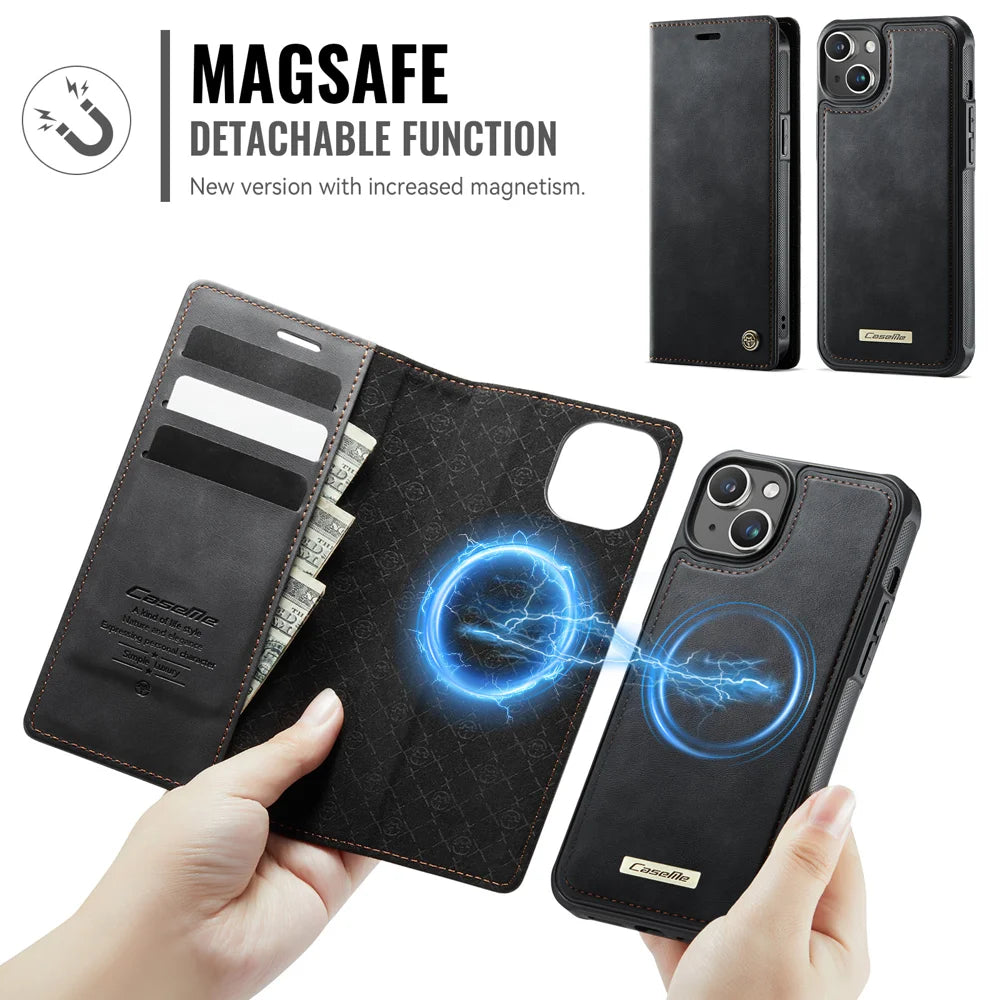 CASEME For iPhone 14 Plus / iPhone 15 Plus Case  C49  Compatible with MagSafe RFID Blocking Detachable Wallet Leather Phone Cover - Black - 6
