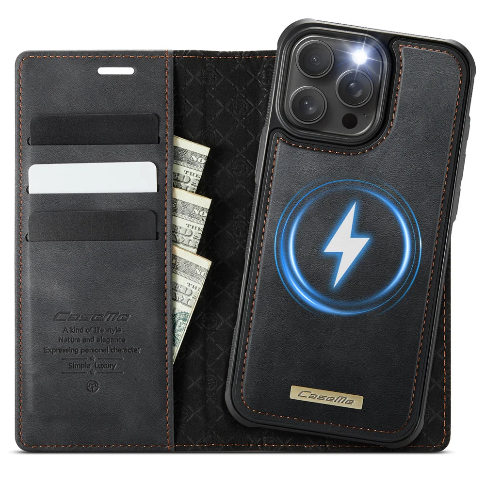 CASEME For iPhone 15 Pro Case  C49  Compatible with MagSafe RFID Blocking Detachable Wallet Leather Phone Cover - Black - 1