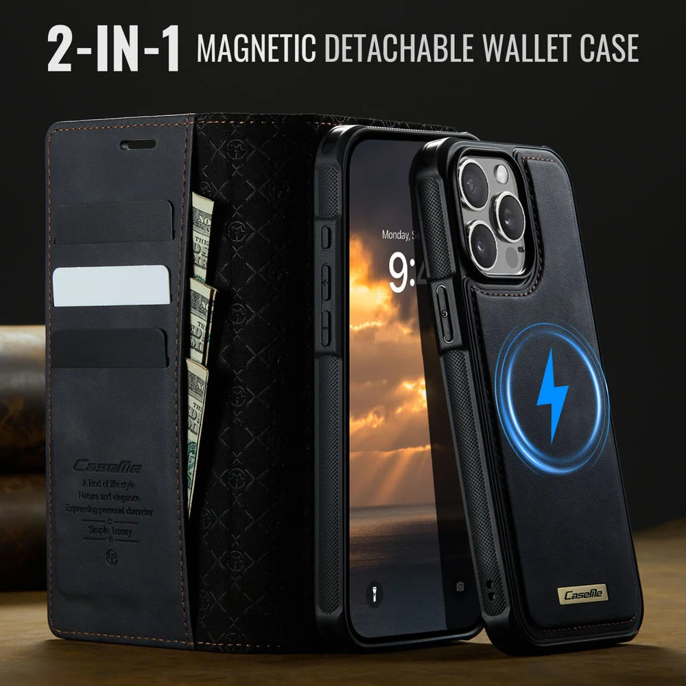 CASEME For iPhone 15 Pro Case  C49  Compatible with MagSafe RFID Blocking Detachable Wallet Leather Phone Cover - Black - 4