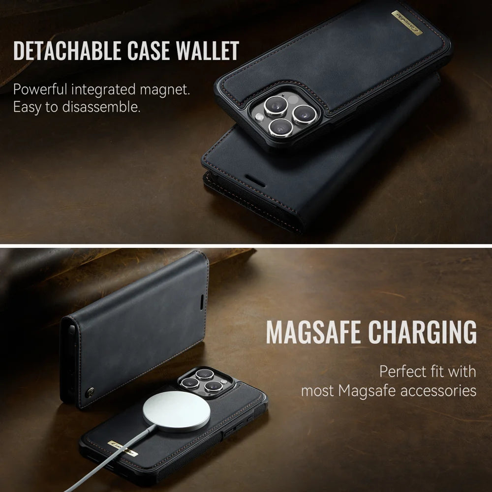 CASEME For iPhone 15 Pro Case  C49  Compatible with MagSafe RFID Blocking Detachable Wallet Leather Phone Cover - Black - 7