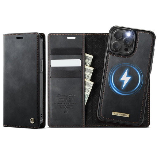 CASEME For iPhone 15 Pro Max Case  C49  Compatible with MagSafe RFID Blocking Detachable Wallet Leather Phone Cover - Black - 1