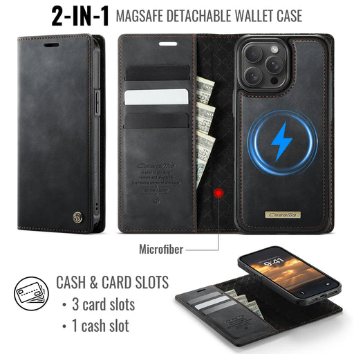 CASEME For iPhone 15 Pro Max Case  C49  Compatible with MagSafe RFID Blocking Detachable Wallet Leather Phone Cover - Black - 2