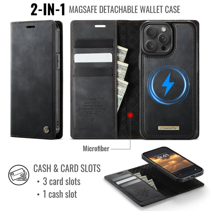 CASEME For iPhone 15 Pro Max Case  C49  Compatible with MagSafe RFID Blocking Detachable Wallet Leather Phone Cover - Black - 2