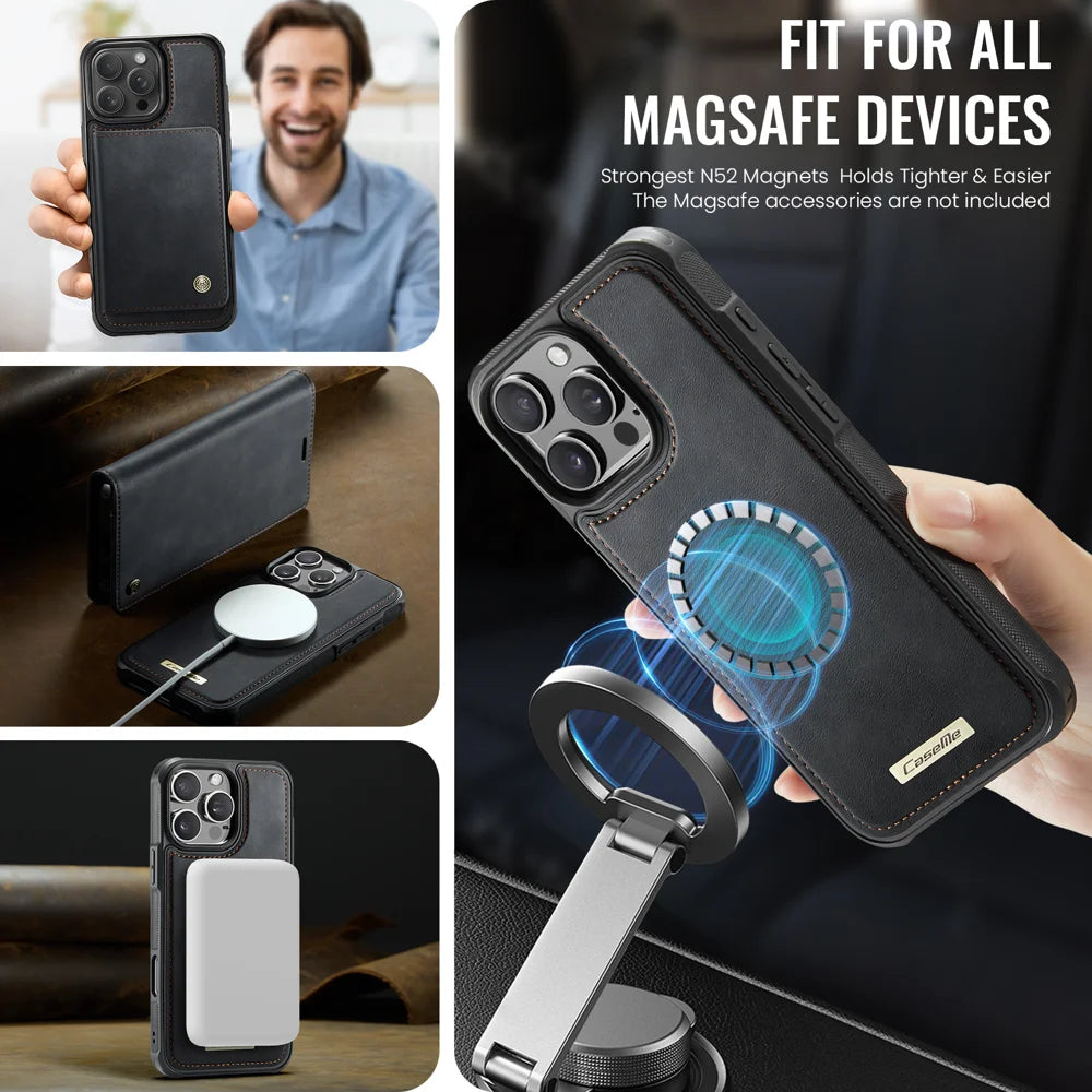 CASEME For iPhone 15 Pro Max Case  C49  Compatible with MagSafe RFID Blocking Detachable Wallet Leather Phone Cover - Black - 3