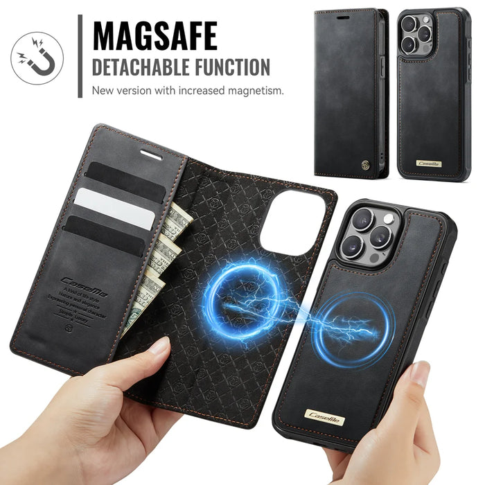 CASEME For iPhone 15 Pro Max Case  C49  Compatible with MagSafe RFID Blocking Detachable Wallet Leather Phone Cover - Black - 6