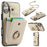 For iPhone 17 Case Card Holder Ring Kickstand TPU + PU Leather Phone Cover with Long Strap - Beige - 1