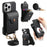 For iPhone 16 Pro Case Mirror Card Holder Litchi Texture Leather Phone Back Cover with Long Strap - Black - 1