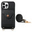 For iPhone 16 Pro Case Mirror Card Holder Litchi Texture Leather Phone Back Cover with Long Strap - Black - 2