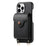 For iPhone 16 Pro Case Mirror Card Holder Litchi Texture Leather Phone Back Cover with Long Strap - Black - 3
