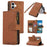 For iPhone 16 Case 9 Card Slots Rhombus Design Leather Phone Cover with Wrist Strap - Brown - 1