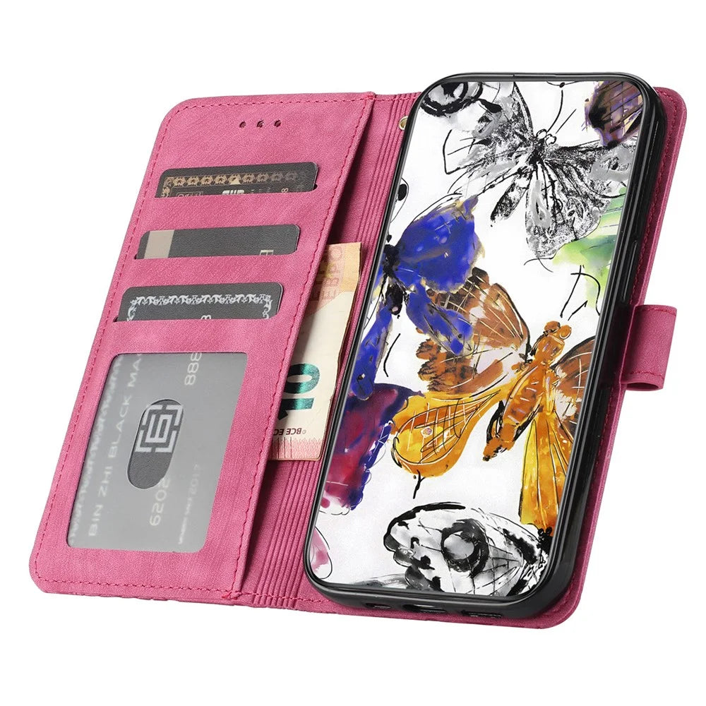 For Samsung Galaxy S25 FE Case Butterfly Design Flip Wallet Leather Phone Cover Skin-Touch - Rose - 2