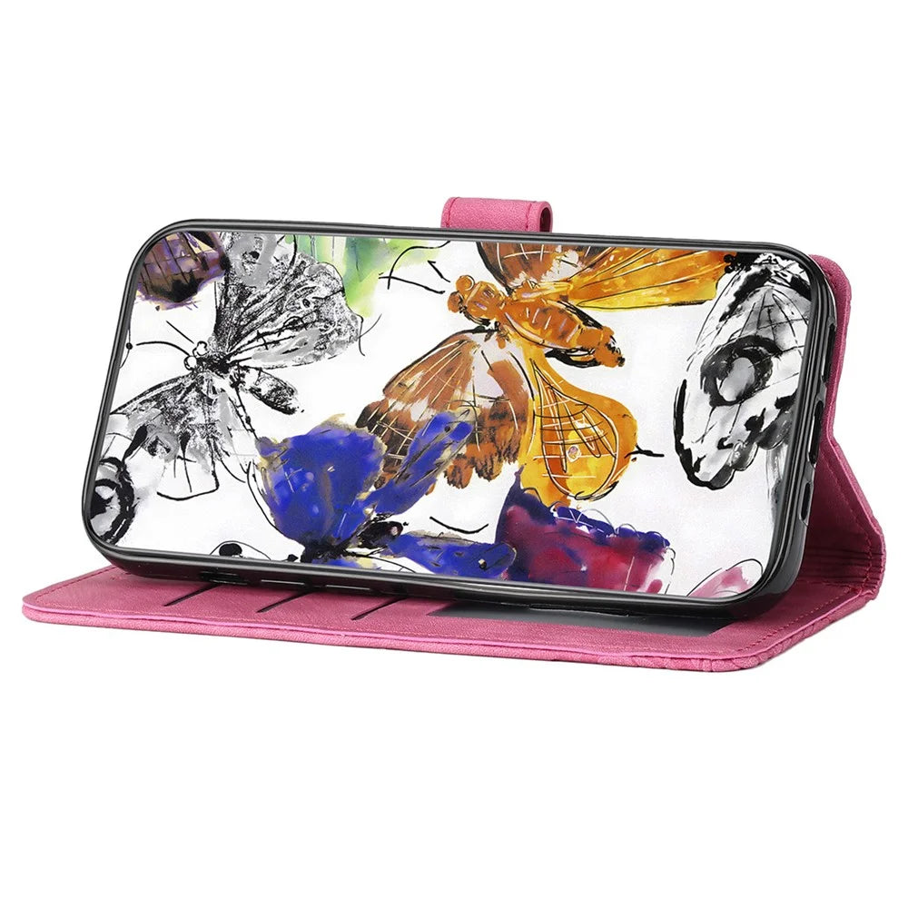 For Samsung Galaxy S25 FE Case Butterfly Design Flip Wallet Leather Phone Cover Skin-Touch - Rose - 3