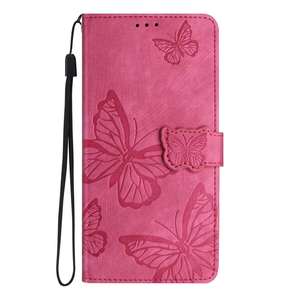 For Samsung Galaxy S25 FE Case Butterfly Design Flip Wallet Leather Phone Cover Skin-Touch - Rose - 7