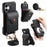 For iPhone 16 Case Mirror Card Holder Litchi Texture Leather Phone Back Cover with Long Strap - Black - 1