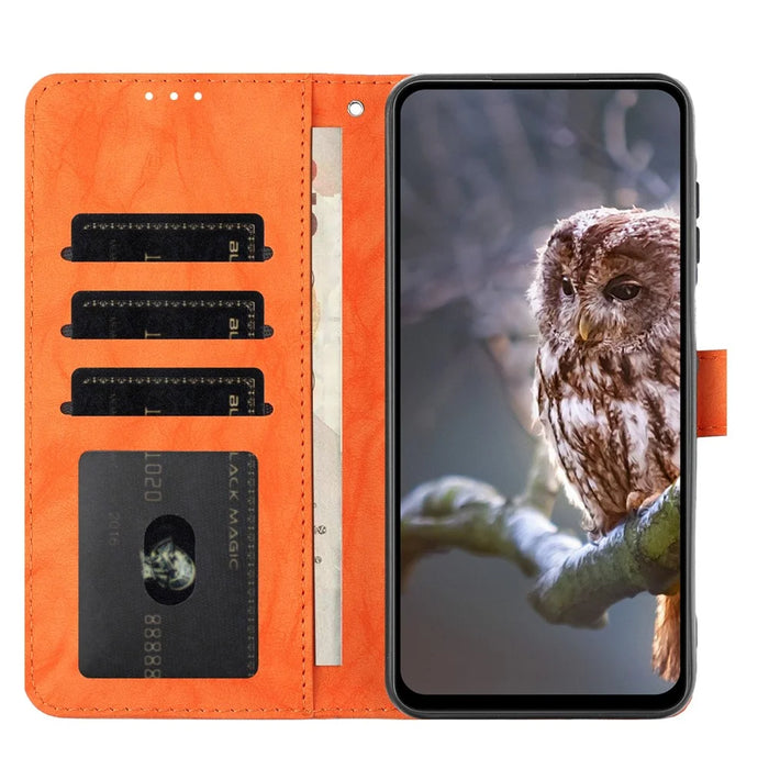 For Samsung Galaxy S25 FE Case Owl Imprinted PU Leather Wallet Phone Cover with Wrist Strap - Orange - 2