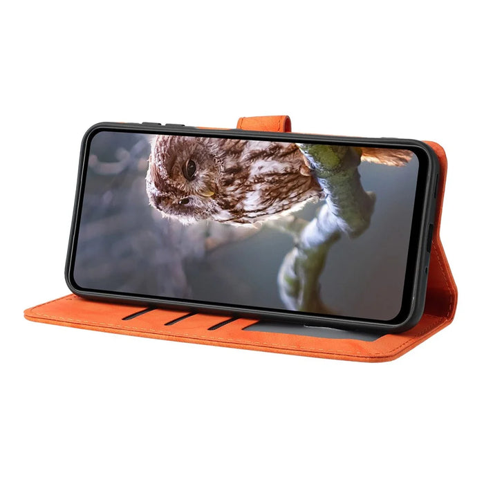 For Samsung Galaxy S25 FE Case Owl Imprinted PU Leather Wallet Phone Cover with Wrist Strap - Orange - 3