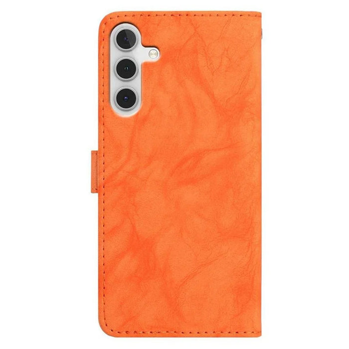 For Samsung Galaxy S25 FE Case Owl Imprinted PU Leather Wallet Phone Cover with Wrist Strap - Orange - 6