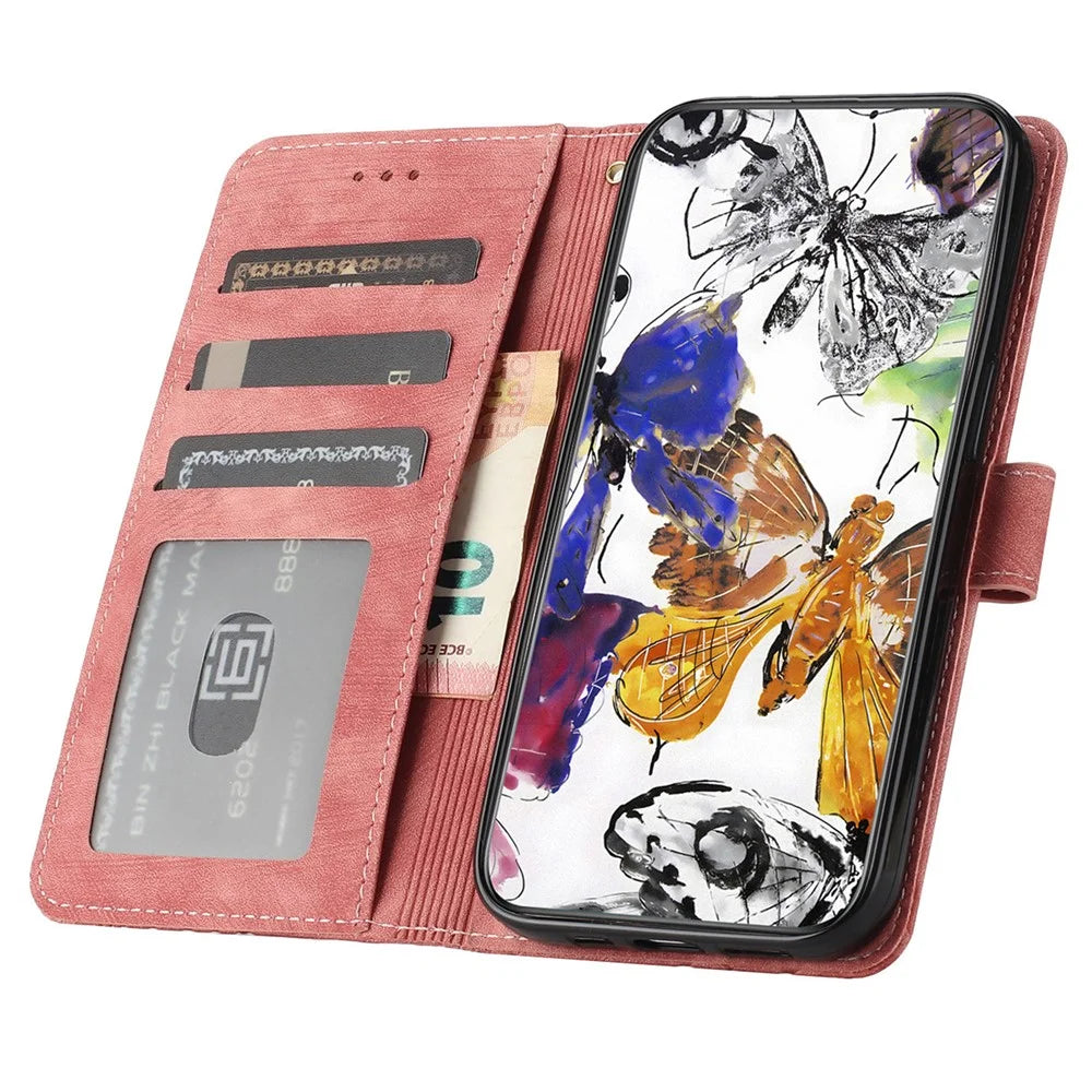 For Samsung Galaxy A18 5G / A18 4G / A17 5G / A17 4G / A26 5G Case Butterfly Design Flip Wallet Leather Phone Cover Skin-Touch - Pink - 2