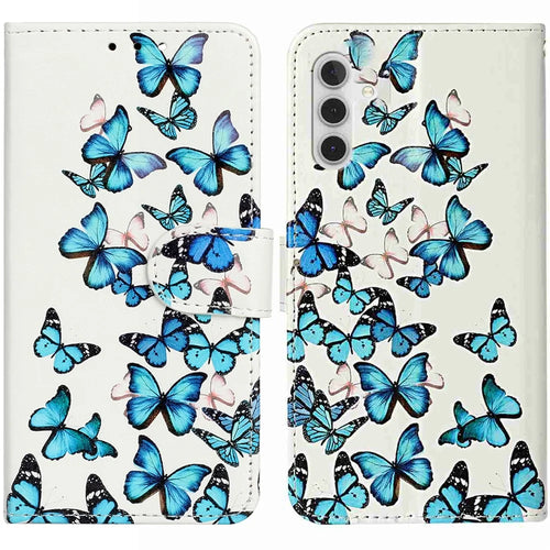 For Samsung Galaxy S25 FE Stand Case Marble Painted Folio Flip Leather Wallet Phone Cover - Blue Butterfly - 1