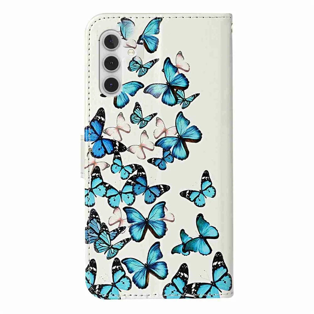 For Samsung Galaxy S25 FE Stand Case Marble Painted Folio Flip Leather Wallet Phone Cover - Blue Butterfly - 6