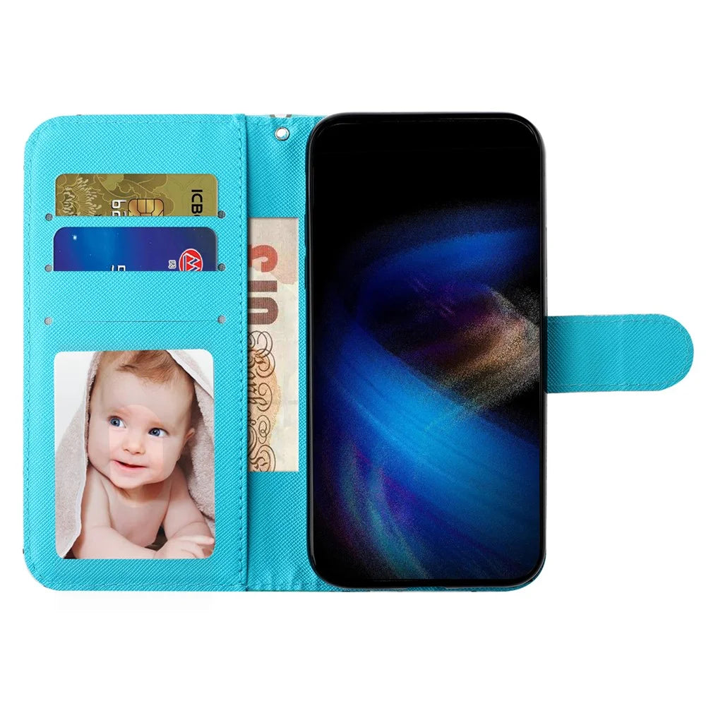 For iPhone 17 Wallet Case 3D Pattern Printed Leather Phone Cover with Strap - Blue Gold Butterflies - 2