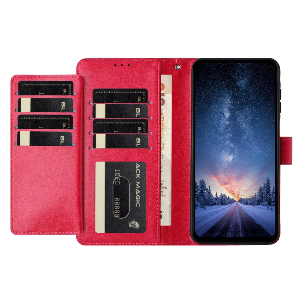 For iPhone 18 Pro Max / 17 Pro Max Wallet Phone Case Stand PU Leather Folio Flip Cover with 8 Card Slot - Rose - 4