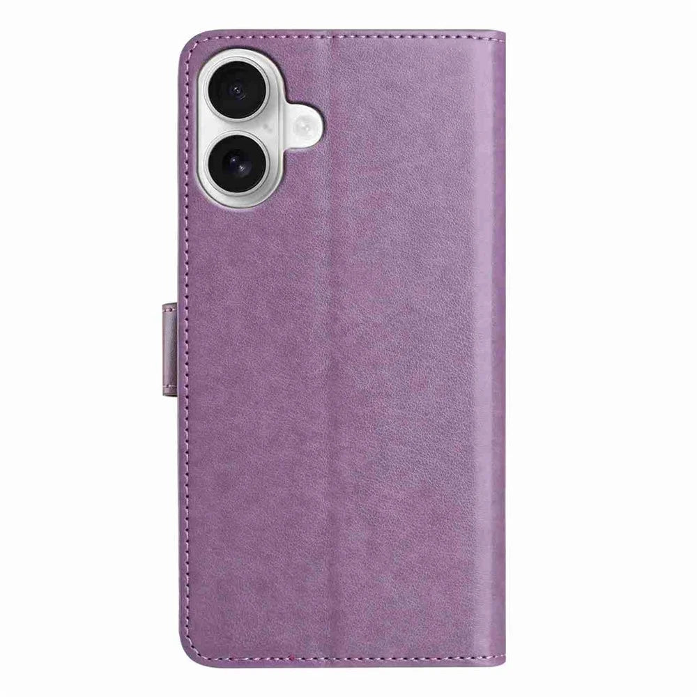 For iPhone 17 Wallet Phone Case Stand PU Leather Folio Flip Cover with 8 Card Slot - Purple - 6