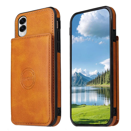 For Samsung Galaxy S25 Edge Case Card Holder Kickstand PU Leather + TPU Phone Cover - Brown - 1