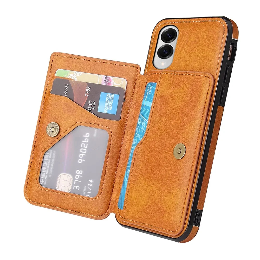 For Samsung Galaxy S25 Edge Case Card Holder Kickstand PU Leather + TPU Phone Cover - Brown - 2