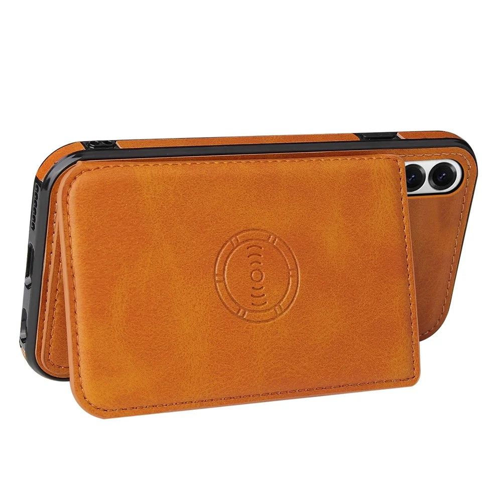 For Samsung Galaxy S25 Edge Case Card Holder Kickstand PU Leather + TPU Phone Cover - Brown - 4