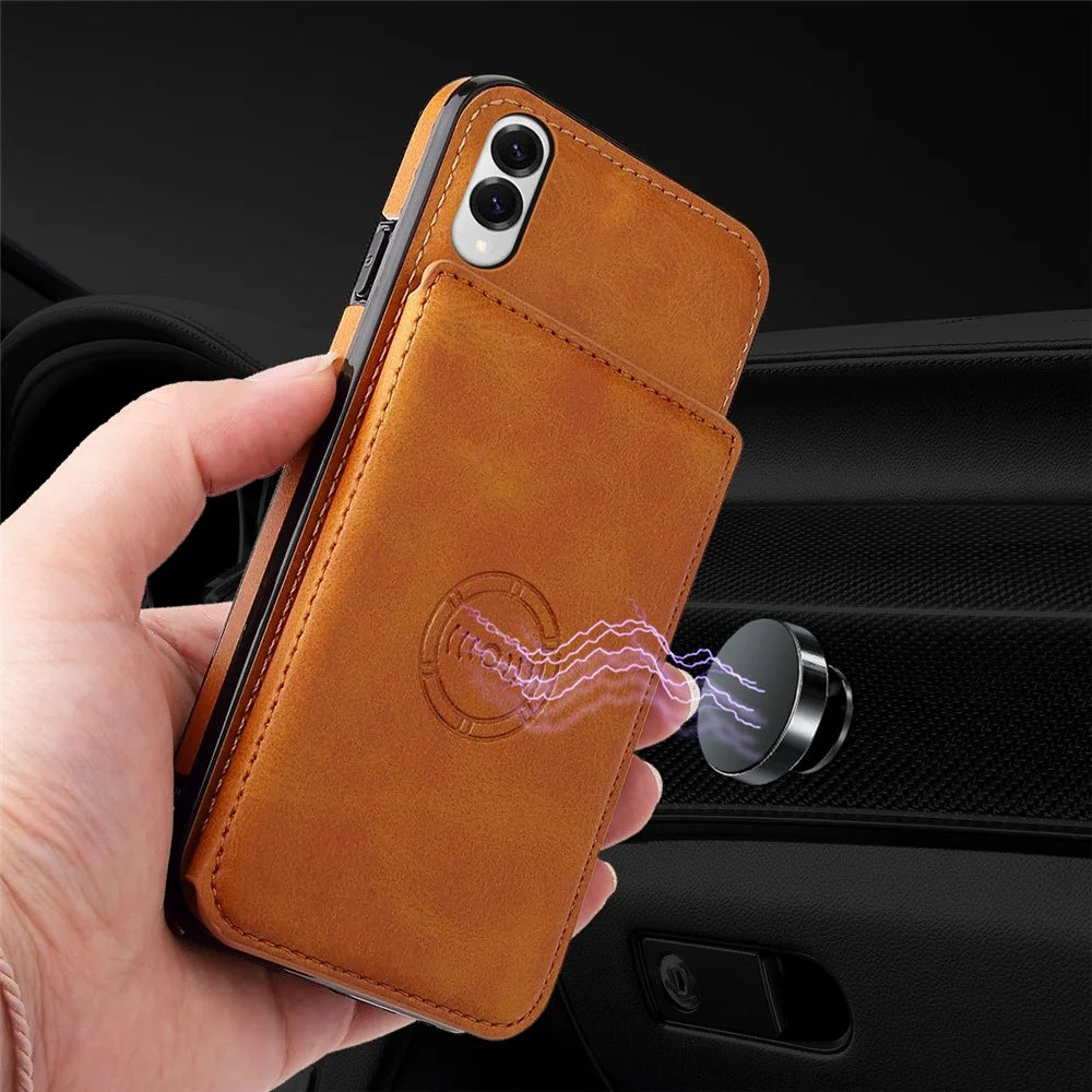 For Samsung Galaxy S25 Edge Case Card Holder Kickstand PU Leather + TPU Phone Cover - Brown - 5