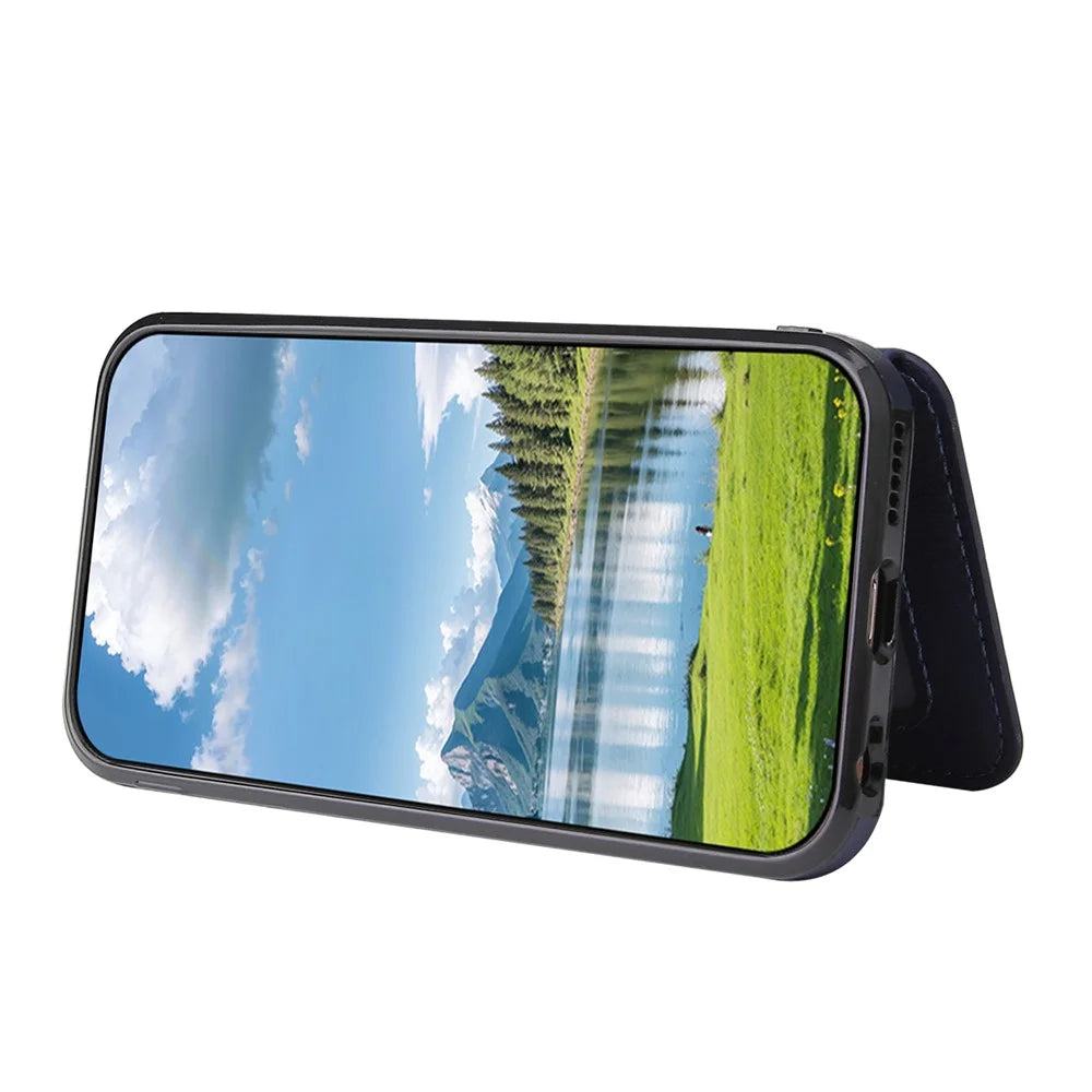 For Samsung Galaxy A06 4G Case Card Holder Kickstand PU Leather + TPU Phone Cover - Blue - 3