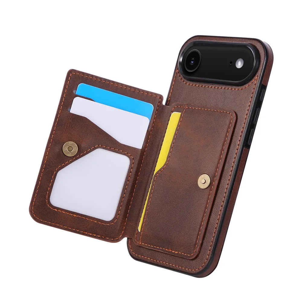 For iPhone Air Case Card Holder Kickstand PU Leather + TPU Phone Cover - Coffee - 2