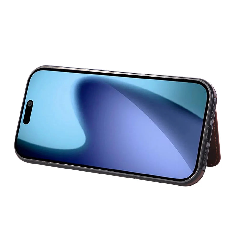 For iPhone Air Case Card Holder Kickstand PU Leather + TPU Phone Cover - Coffee - 3
