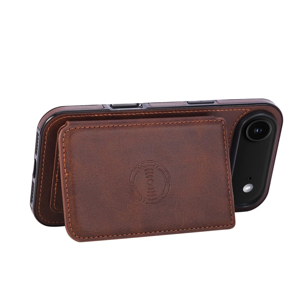 For iPhone Air Case Card Holder Kickstand PU Leather + TPU Phone Cover - Coffee - 4