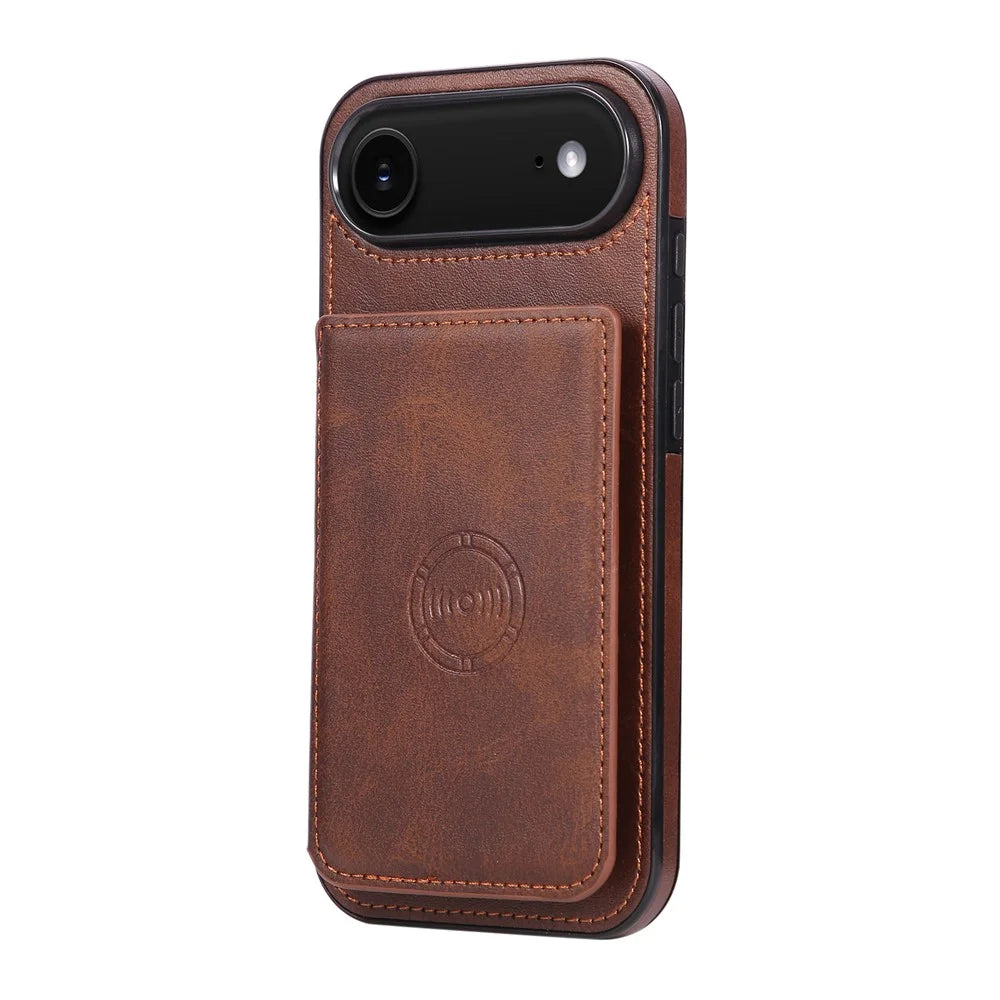 For iPhone Air Case Card Holder Kickstand PU Leather + TPU Phone Cover - Coffee - 5