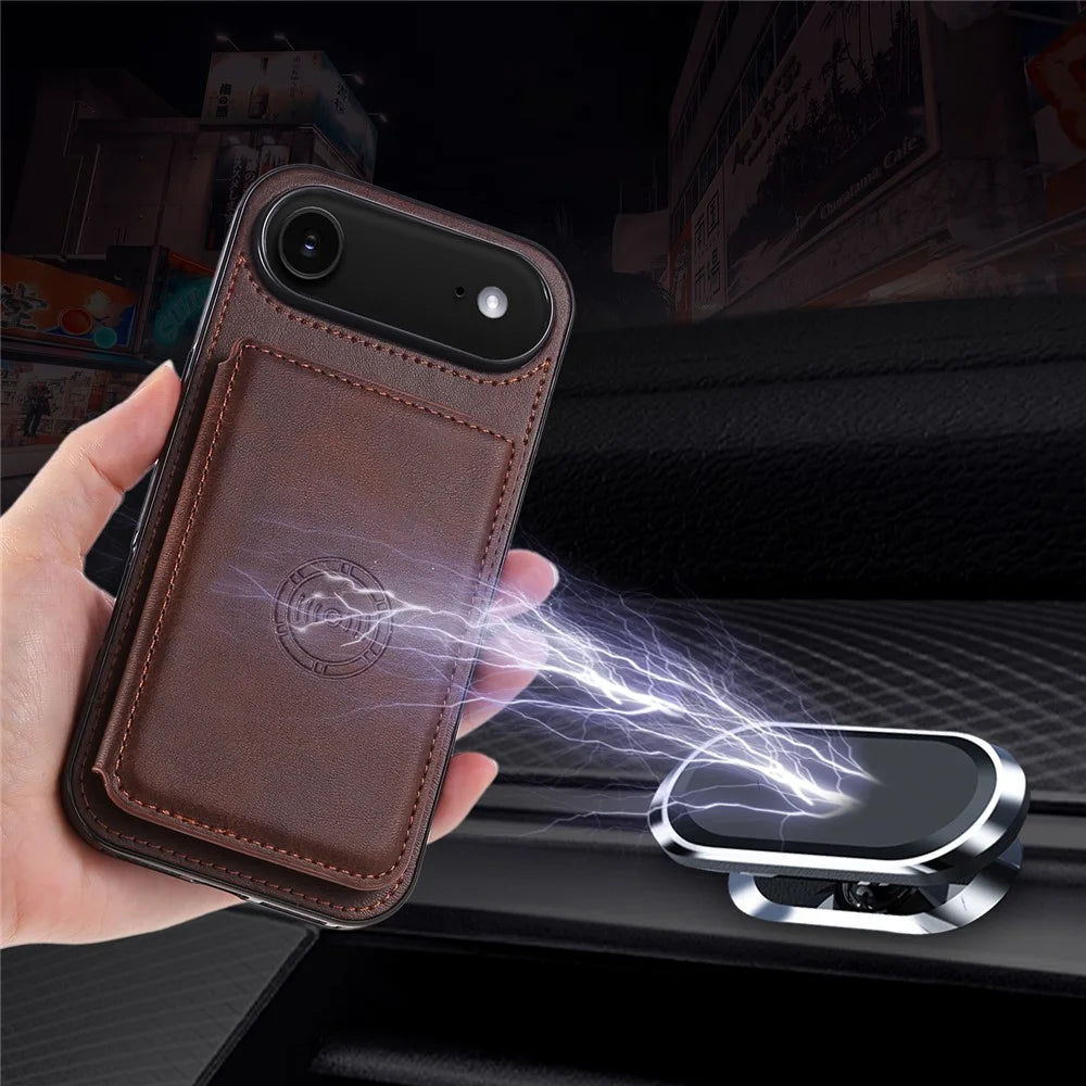 For iPhone Air Case Card Holder Kickstand PU Leather + TPU Phone Cover - Coffee - 7