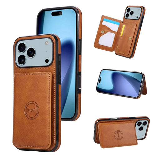 For iPhone 18 Pro Max / 17 Pro Max Case Card Holder Kickstand PU Leather + TPU Phone Cover - Brown - 1