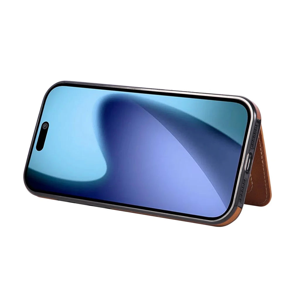 For iPhone 18 Pro Max / 17 Pro Max Case Card Holder Kickstand PU Leather + TPU Phone Cover - Brown - 3