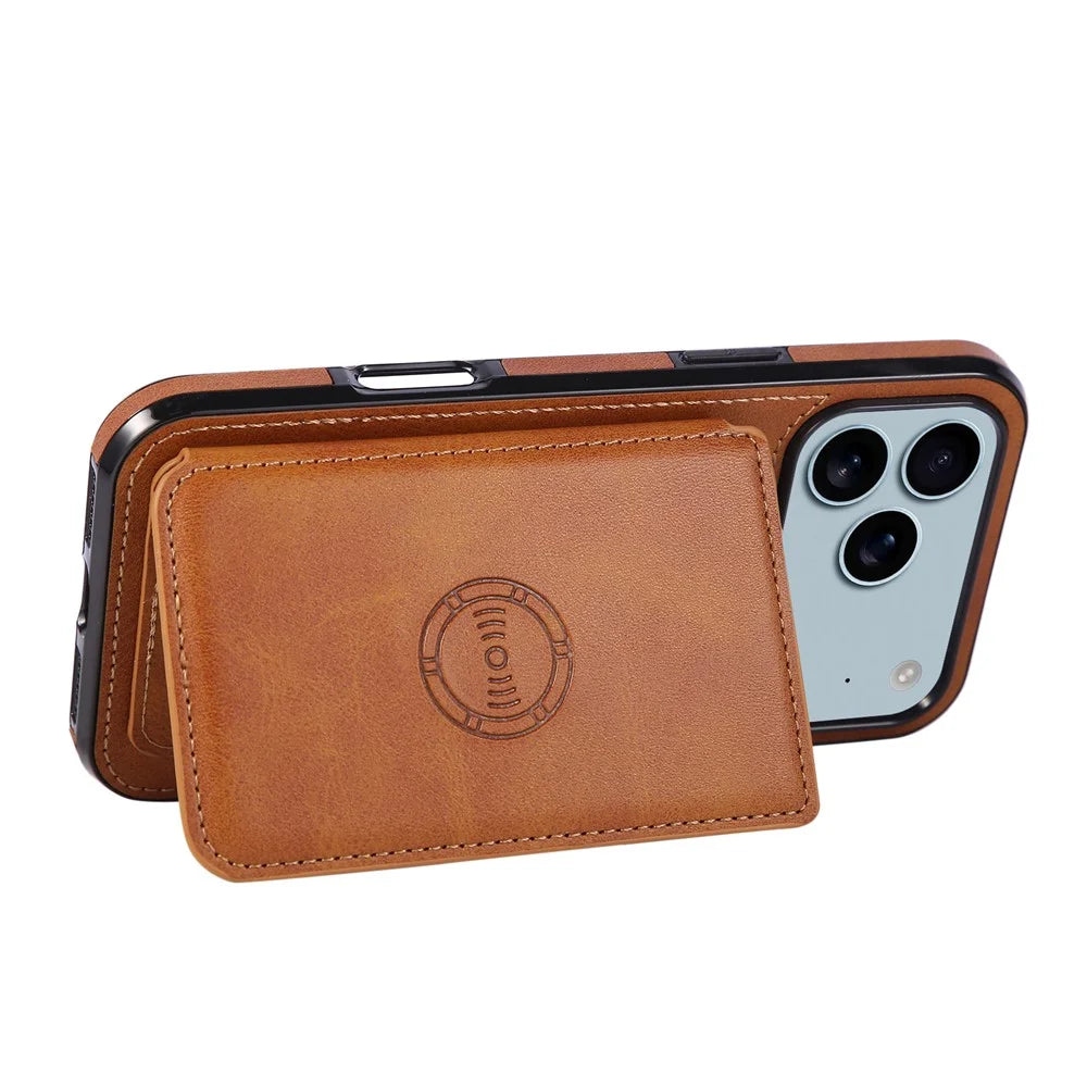 For iPhone 18 Pro Max / 17 Pro Max Case Card Holder Kickstand PU Leather + TPU Phone Cover - Brown - 4