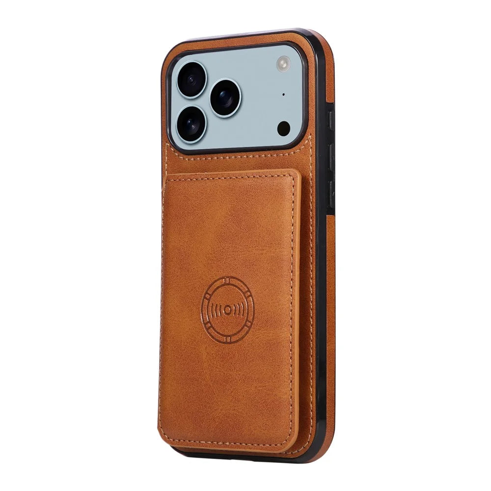 For iPhone 18 Pro Max / 17 Pro Max Case Card Holder Kickstand PU Leather + TPU Phone Cover - Brown - 5