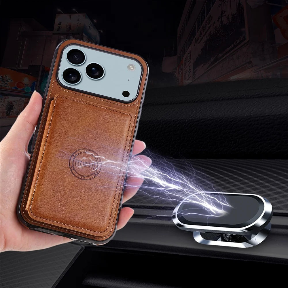 For iPhone 18 Pro Max / 17 Pro Max Case Card Holder Kickstand PU Leather + TPU Phone Cover - Brown - 7