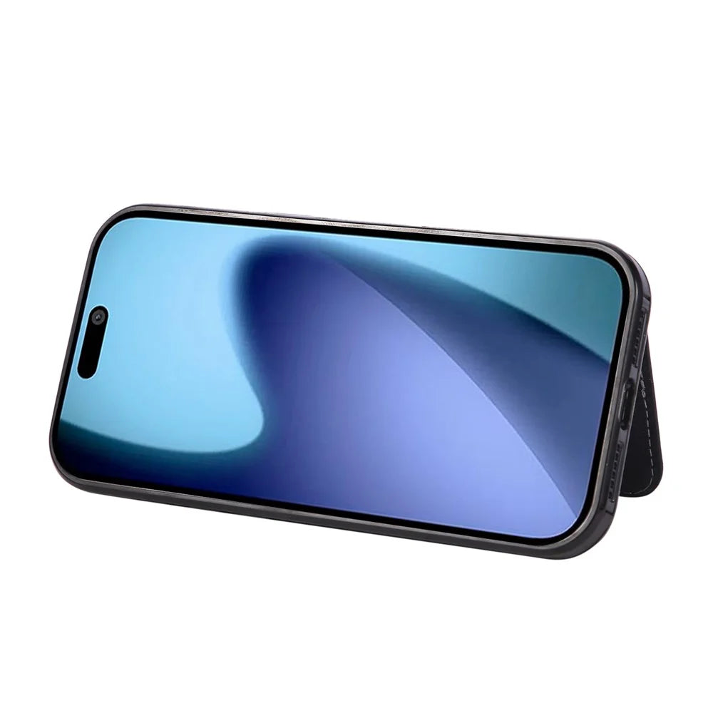 For iPhone 18 Pro / 17 Pro Case Card Holder Kickstand PU Leather + TPU Phone Cover - Black - 3